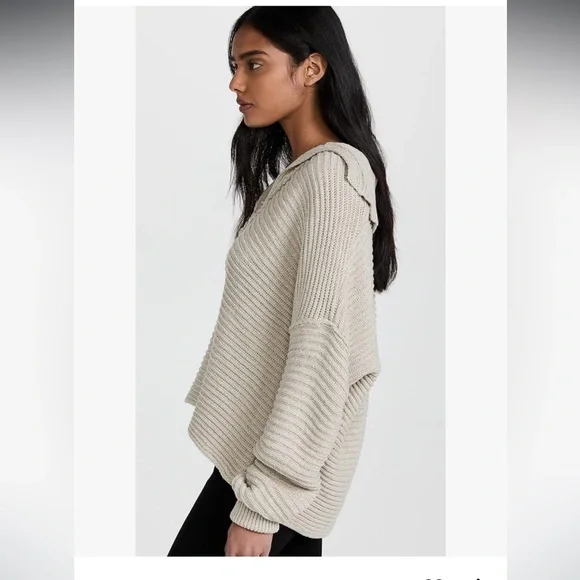 Free People M Tan Pebble Marlie V-neck Pullover Sweater - Picture 3 of 12